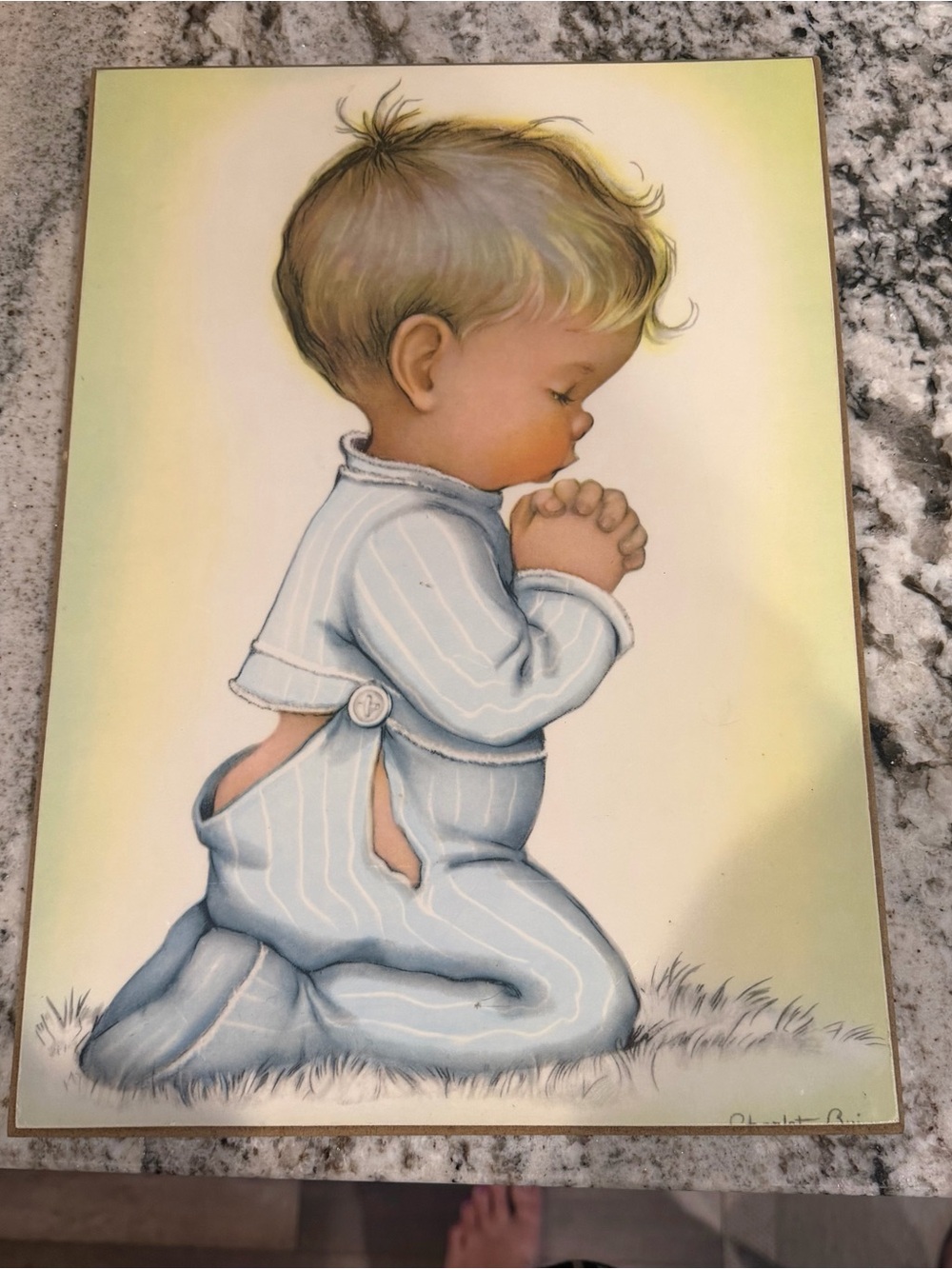 Blue Vintage Baby Boy Praying Charlot Byj Wall Art
